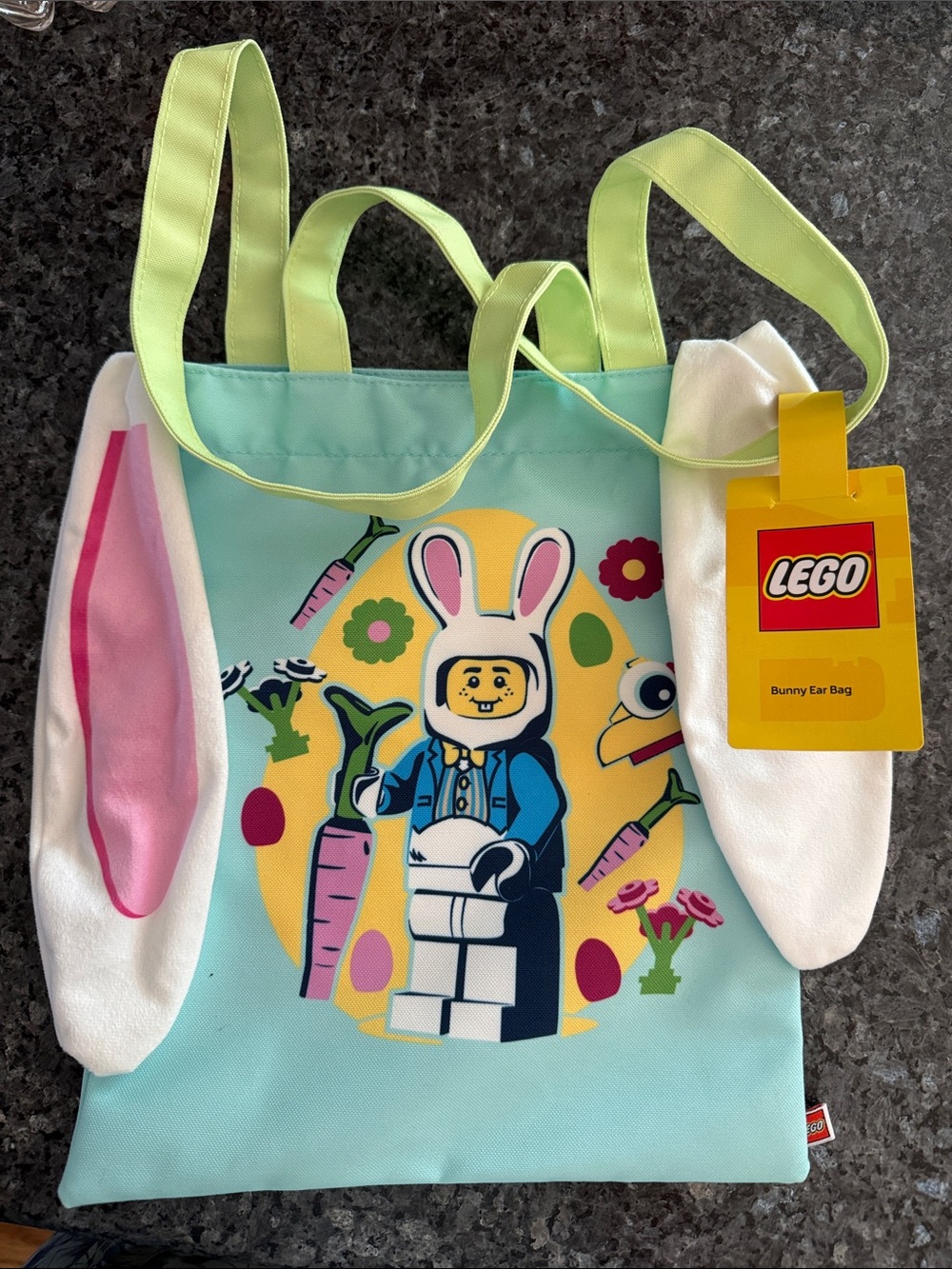 Lego Mint Green Bunny Ear Tote with Pink & White Accents